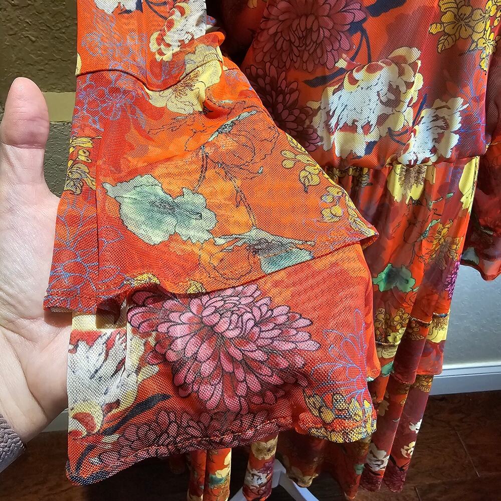 Reba XL Floral Midi Dress Boho Prairie Cottagecore Whimsical Western Rustic - Picture 11 of 12